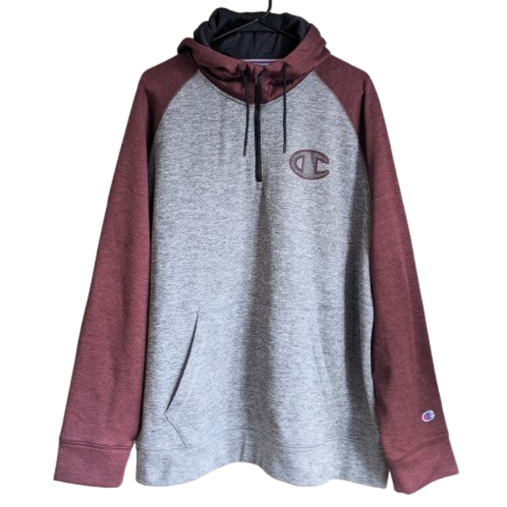 Champion Stadium Fleece Quarter Zip Hoodie C Logo Gray Maroon Kangaroo P…